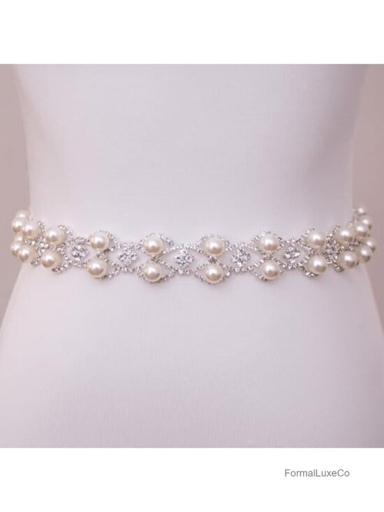 Handmade Pearl Crystal Wedding Belt Sash with Rhinestone main image 6